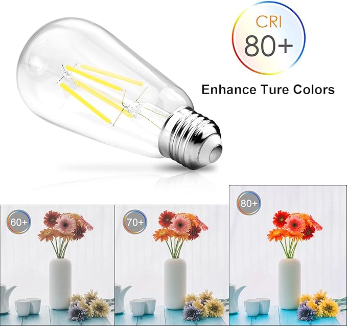 Ascher Vintage LED Edison Bulbs, 6W, Equivalent 60W, Non-Dimmable, Daylight 5000K, 700Lumens, ST58 Antique LED Filament Bulbs with 80+ CRI, E26 Medium Base, Clear Glass, Pack of 4