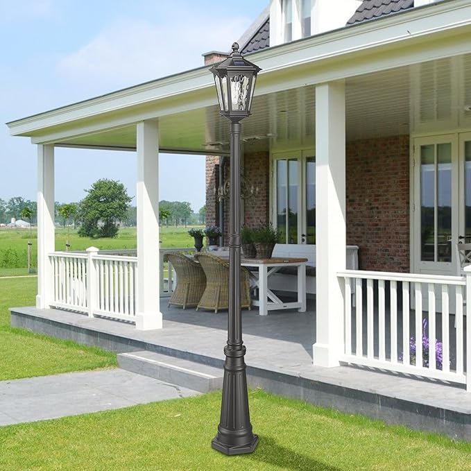 82 Inch Solar Post Street Lamp Light with Remote Control, Dusk to Dawn Waterproof LED Pole Light Exterior, Outside Pillar Lighting with Water Ripple Glass for Lawn Pathway Garden Porch Yard Patio