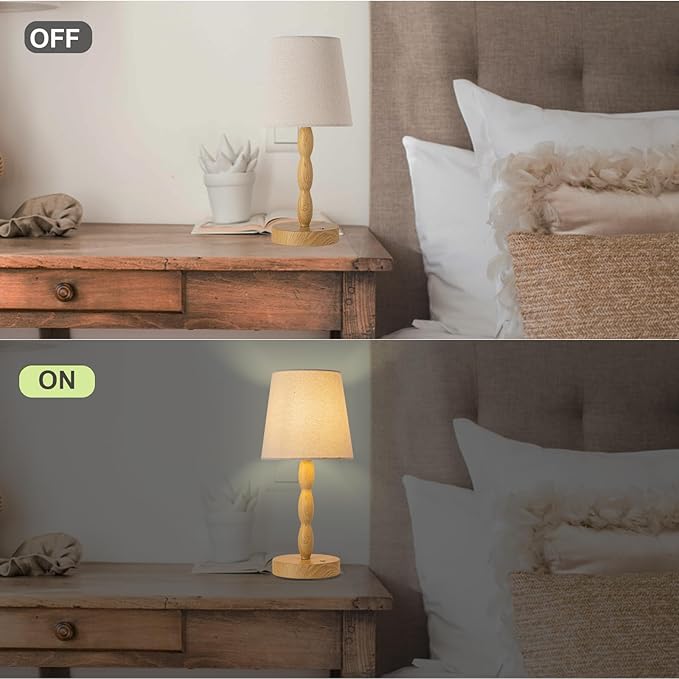CASTLELIFE Portable Cordless Table Lamp, Touch Desk Lamp Rechargeable Battery Powered, 3-Level Brightness Stepless Dimmable Bedside Night Lamp for Bedroom/Restaurant/Bars, Bulb Included, Wood Grain