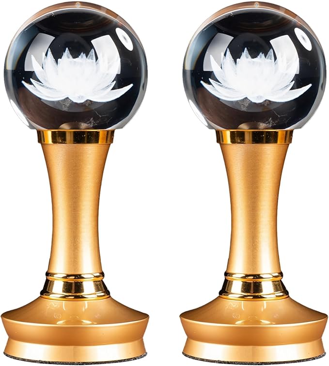 2 Pcs Color-Changing Lotus Led Lights, Rechargeable Lanterns With Carved Crystal Flower Design, Gold Base For Meditation Decor