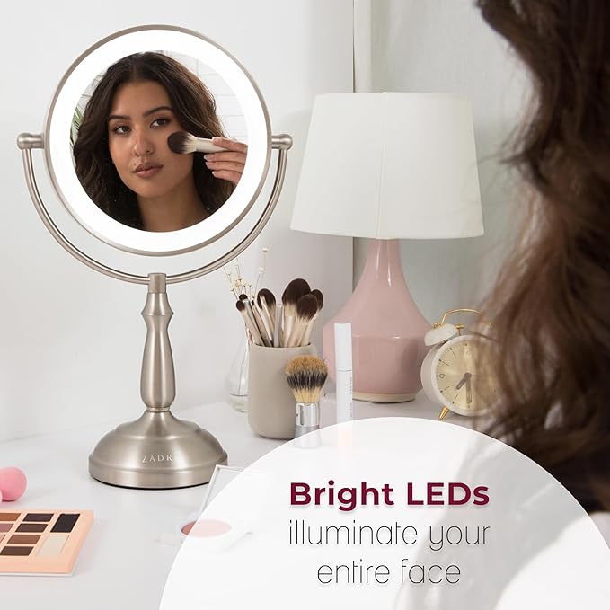 Zadro 11" Makeup Mirror with Lights and Magnification Dimmable Touch LED Lighted Makeup Mirror with Magnification (Large | 11" x 17" | 5X/1X, Satin Nickel)