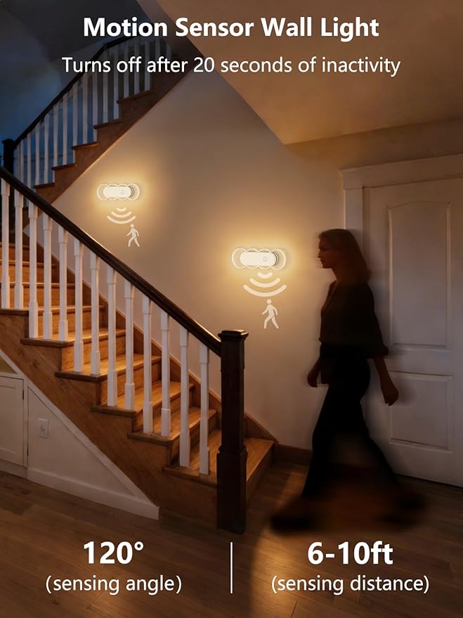 Rechargeable Motion Sensor Night Light, Battery Operated LED Night Light for Kids, Nursery, Bathroom, Toilet, Hallway, Stairs, Closet, Kitchen & Cabinet – Cordless Magnetic Wall Sconce, 2 Pack