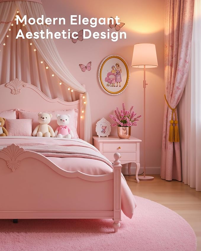 Smart Floor Lamp with RGBCW Color Change Bulb, Compatible with Alexa, Siri, Google Voice & App Control, Standing Lamp with Linen Shade, Tall Lamp for Living Room, Bedroom, Office,Pink