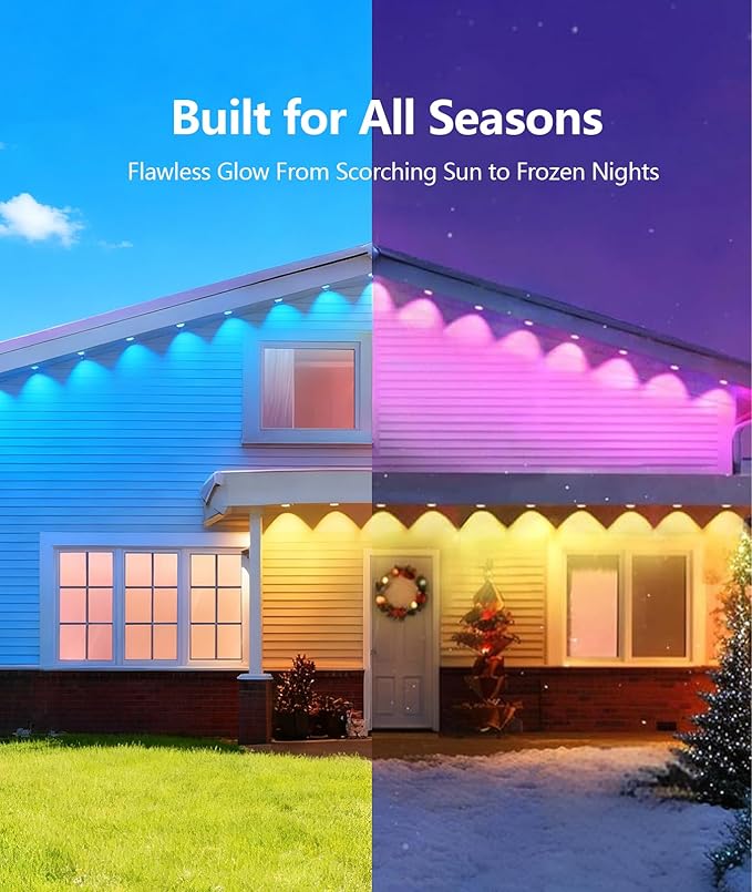 RGB Permanent Outdoor Lights, Smart APP & Remote Control, IP67 Waterproof, for Eaves, Patio, Yard, Party, Villa, 16 Million Colors & Scene Modes