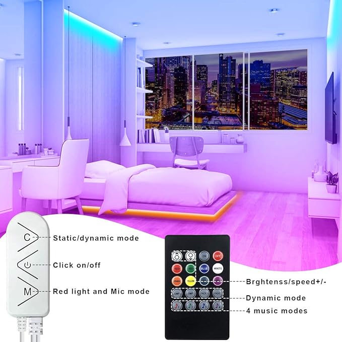 LED Strip Lights 32.8ft, Multicolor RGB LED Light Strips, 5050 LED Tape Lights, Music Sync Color Changing+Remote Control +APP Controlled LED Strip Lights for Bedroom Party Christmas Decoration