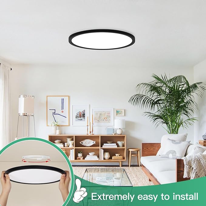 Brightever Black LED Flush Mount Ceiling Light, 24W 3200LM 5CCT Dimmable LED Ceiling Light Fixture, 2700K/3000K/4000K/5000K/6500K, 12 Inch Ultra Thin Ceiling Lamp for Bedroom, Dining Room, 2 Packs