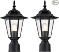 Outdoor Post Light, Pole Lantern, Waterproof Die-Cast Aluminum Pole Light Fixture with Glass, Exterior Post Lamp for Garden Yard Patio Pathway, Matte Black, 2-Pack