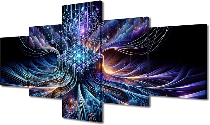 TUMOVO 5 Panel Artificial Intelligence Canvas Print Wall Art Set House Wall Decor Technology Pictures for Living Room Wall Decoration Modern Artwork for Bedroom Art Work for Home 50" Wx24 H