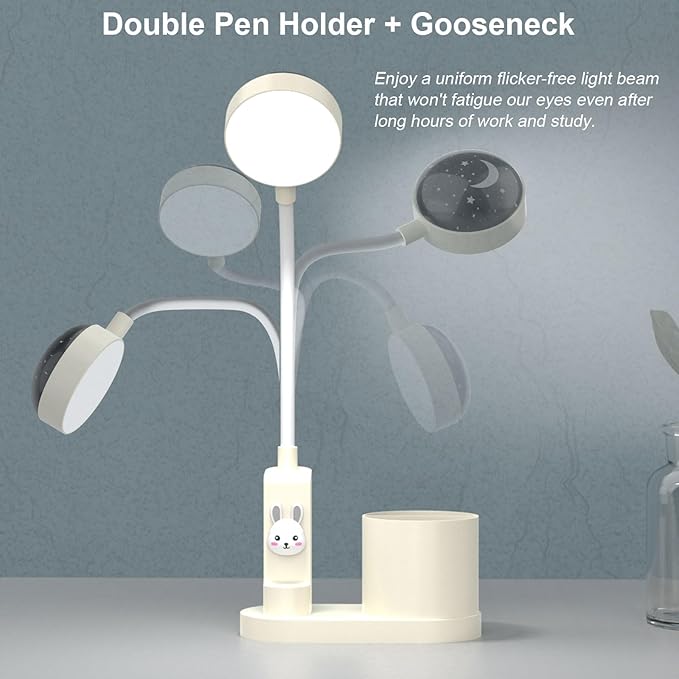 Cute Desk Lamp with Star Projector, Pink Desk Light 3 Brightness Levels Dimmable, Battery Operated, Foldable Portable Rechargeable LED Reading Lamp for Home Dorm Office Essentials Decor