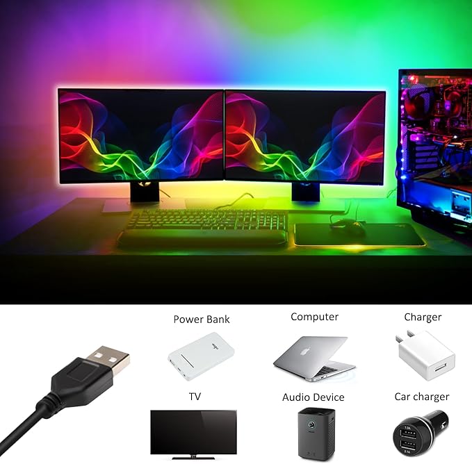 USB LED Lights Strip 6.56ft Rainbow Chasing 5050 RGB Dream-Color Light with 17-Key Remote Control, Multiple Colors on One Line, Flexible LED Tape Light for Bedroom, TV, PC, Desk, Party Decoration