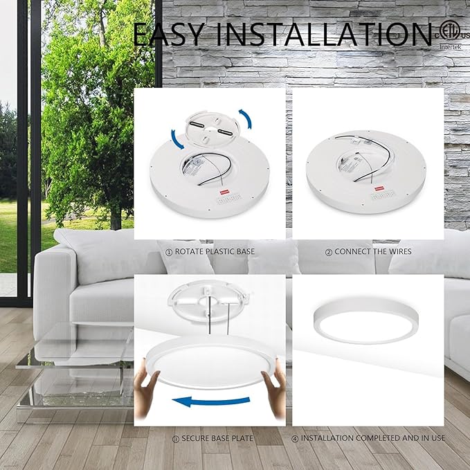 12in Motion Sensor LED Ceiling Light Wired, 2700K/3000K/3500K/4000K/5000K Dimmable 24W Round Flush Mount Lighting Fixture for Closet Stairwell Hallway Laundry Porch, ETL Listed, White