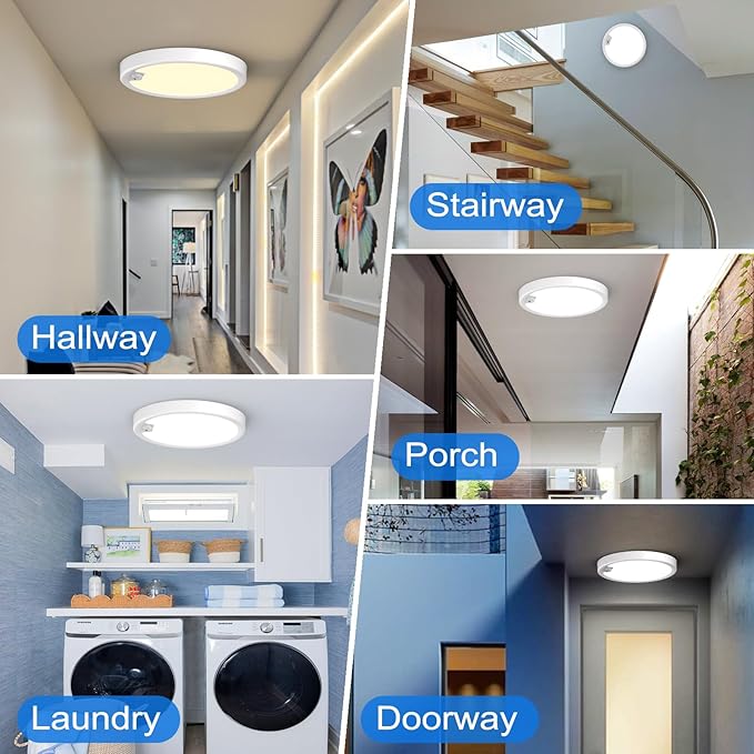 KEPLUG Motion Sensor Light Indoor Wired, 18W/1600LM Flush Mount Lighting Fixture, Round LED Light Fixtures Ceiling Mount for Stair Porch Hallway Laundry Basements, 3000k/4000k/6000k Dimmable 2 Pack