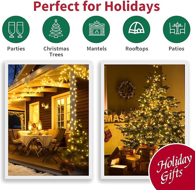 LAMPHOME 99ft Christmas Decorative Mini Lights, 300 LED Transparent Wire Fairy Starry String Light Plug in, 16Lighting Modes for Indoor Outdoor Xmas Tree Wedding Party Decoration (Yellow)