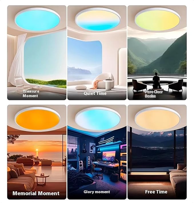 Smart Colour Ceiling Light, LED Ceiling Light with App Control, Remote Control, Color Temperature Range 1800K–12000K, for Indoor Home Lighting, Livingroom and Bedroom