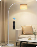 75" Arc Floor Lamp with Marble Base and Adjustable Height, Rotating Hanging Shade, Dimmable Floor Lamp for Living Room with Remote and Foot Switch, 3CCT, Beige Shade and Silver Pole SE15LD05N1