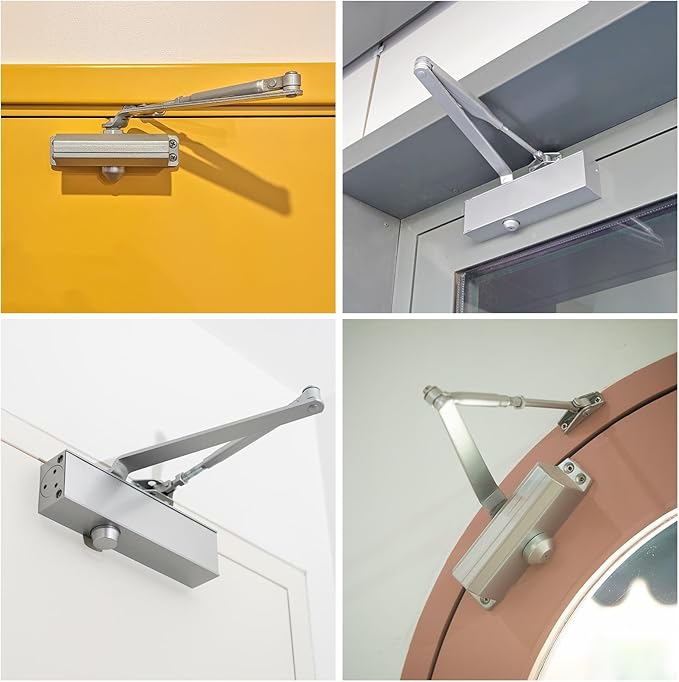 MECCANIXITY Door Closer Automatic Door Closer for 25-65kg Outdoor Internal Metal Wooden Doors,180D Spring Hydraulic Auto Door-Closer Automatic Adjustable Closer(Black,Aluminum)