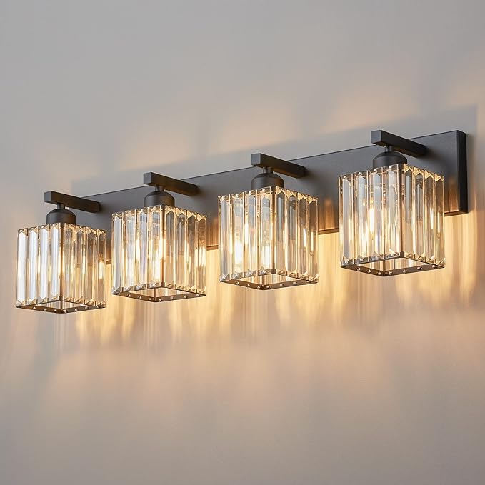 19.5" KnurledBrassWallSconcesSetof2,BronzeBathroomVanityLightFixtureswithWaterRipplesGlassTube,ModernLampforBedroom,LivingRoom,Hallway,Staise,Mirror,Kitchen