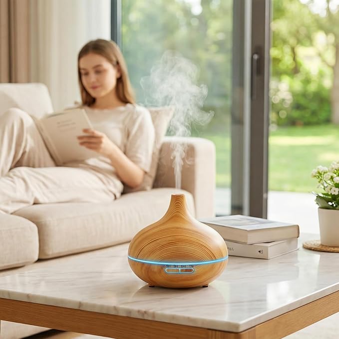 Rechargeable Diffuser for Essential Oils Large Room, 450ml Battery Operated Essential Oil Diffuser with Remote Control, Aromatherapy Oil Diffuser with Timer, 7 Colors Light humidifiers for Home&Office