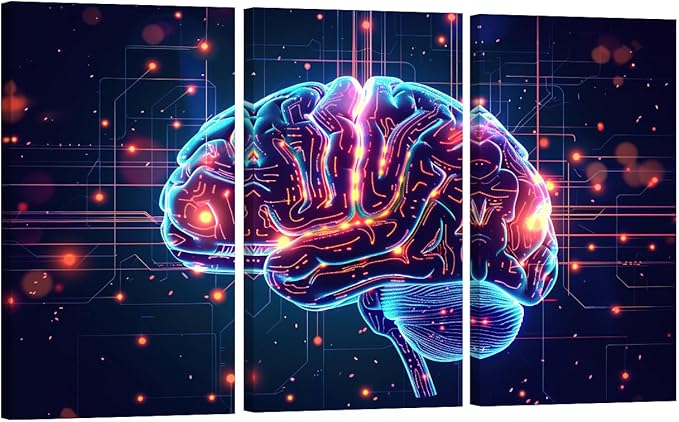LSIUHWUWI Wall Decor for Bedroom AI Brain Cloud Networking Posters and Prints GPU, Crypto, AI Pictures Print on Canvas 3 Pieces Wall Artwork Stretched And Framed Ready to Hang 20x40inchx3
