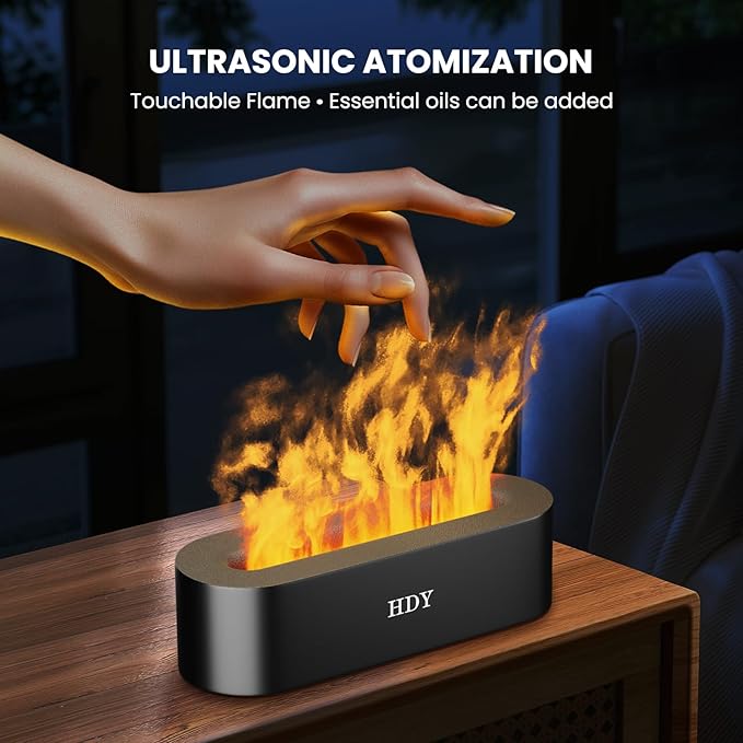 HDY 7 Color Flame Ultrasonic Humidifier - Color LED Essential Oil Diffuser, Silent Fireplace Design with Timer & Waterless Auto Shut-Off, 150ml Capacity for Home, Hotel & Office Use (Glossy Black)