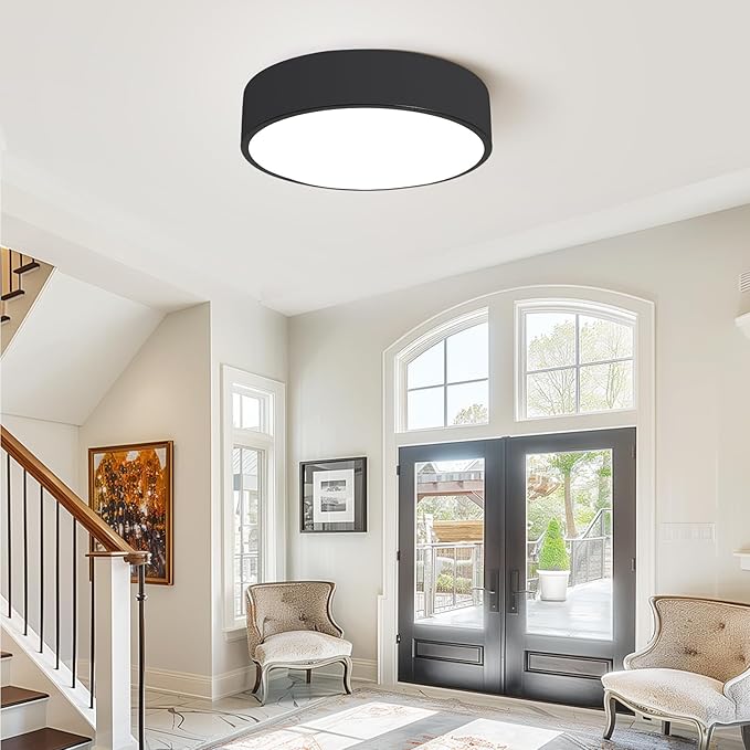 Black LED Flush Mount Ceiling Light,Modern Round Lighting Fixture, Dimmable Ceiling Lamp for Hallway,Kitchen,Entryway,11.8 Inch