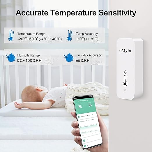 WiFi Thermometer Hygrometer, Wireless Indoor Temperature Sensor with App Alert, Free Data Storage Export, Smart Humidity Meter Monitor for Home Greenhouse, Compatible with Alexa, 4 PCS (with Battery)