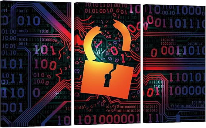 LSIUHWUWI 3 Panel Wall Art for Living Room, Hacking Firewall Hacked with Binary Code Picture Prints on Canvas for Living Room Bedroom Wall Decoration Wooden Framed Ready to Hang, 20x40inchx3