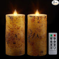 Birch Bark Wax Flameless Candles with Remote Timer, Last 400-Hour with 2AA Batteries, 3D Moving Flame Led Candles, Set of 2(3''x6''), Remote Included(Birch bark).