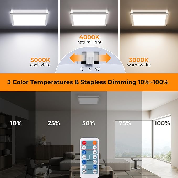 BLNAN Dimmable Motion Sensor LED Ceiling Light with Remote Control, 9 Inch 18W 1800LM Radar Motion Activated Flush Mount Wired Light Fixture for Closet Hallway Laundry Porch Stair, 3000K 4000K 5000K