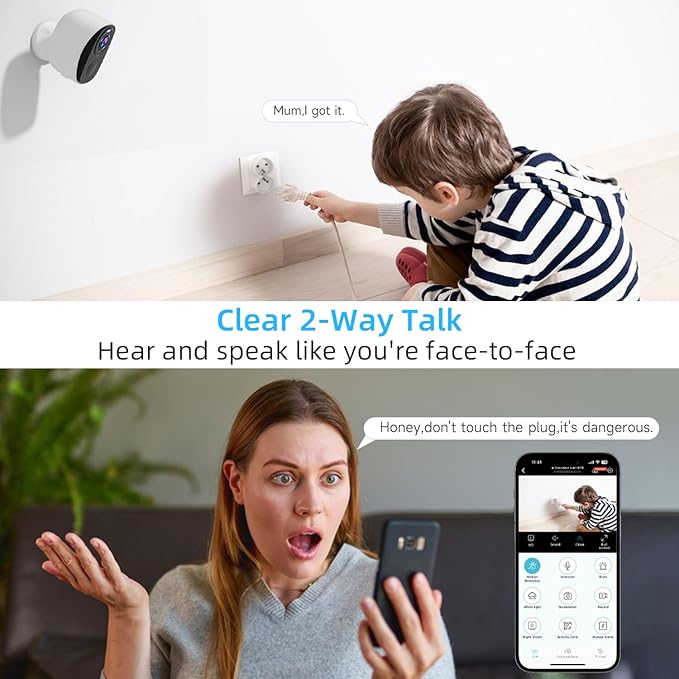 Rraycom 4PC 2.4G/5GHz Security Cameras Wireless Outdoor,2K Battery Home Security Camera with AI Detection,Siren, WiFi Home Indoor Camera, Color Night Vision,2-Way Talk,IP65, Cloud/SD, Works w/Alexa
