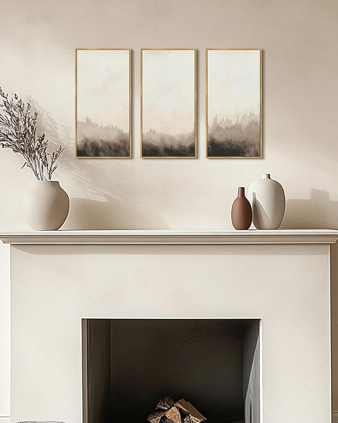 KUVIOKE Abstract Wall Art Minimalism Gray Ink Painting Modern Landscape Artwork for Bedroom living Room Dining room Kitch 8x16in3pcs Natural Framed