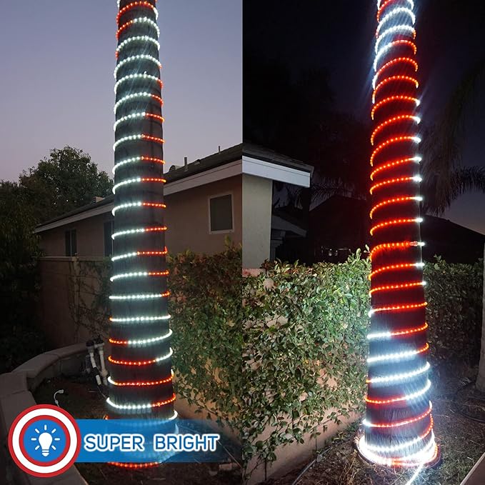 Russell Decor 30ft/9m LED Rope Lights Indoor Outdoor Decorative Lighting for Party Trees Patio Deck Flexible String Lights-Red White