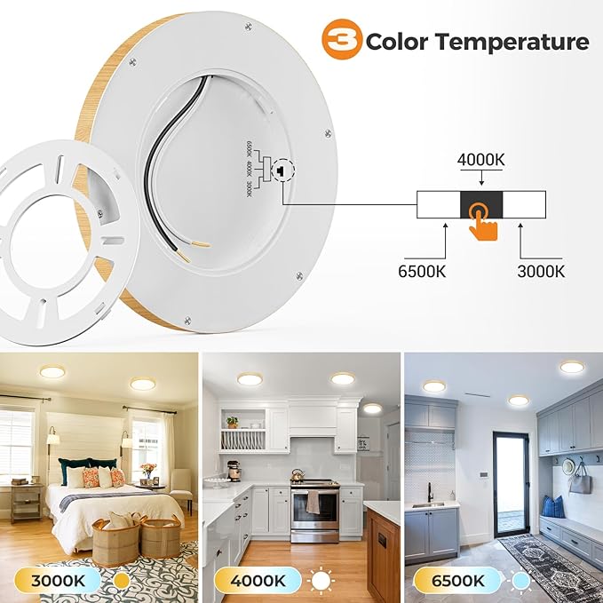 3 Pack Flush Mount Ceiling Light Fixtures - 3000K-4000K-6500K & 100W Equivalent Flat Led Lights for Room Ceiling,7.5Inch Ultra Thin Round White Ceiling Lights for Living Room,Bedroom,Kitchen,Bathroom
