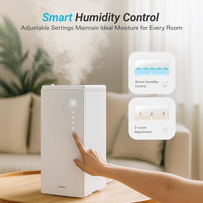 6L Stainless Steel Warm Mist Humidifier with Easy Clean and Warm Steam Function, Healthy Air Mist Humidifiers for Bedroom Living Room, with Sleep Mode and Auto-off Setting