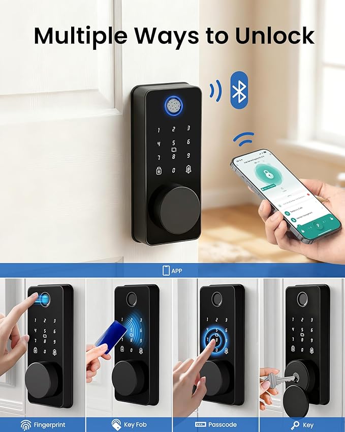 Smart Door Lock, Fingerprint Keyless Entry Door Lock Front Door App Control, Electronic Touchscreen Keypad Deadbolt, Auto Lock, IP54 Waterproof, Easy Install