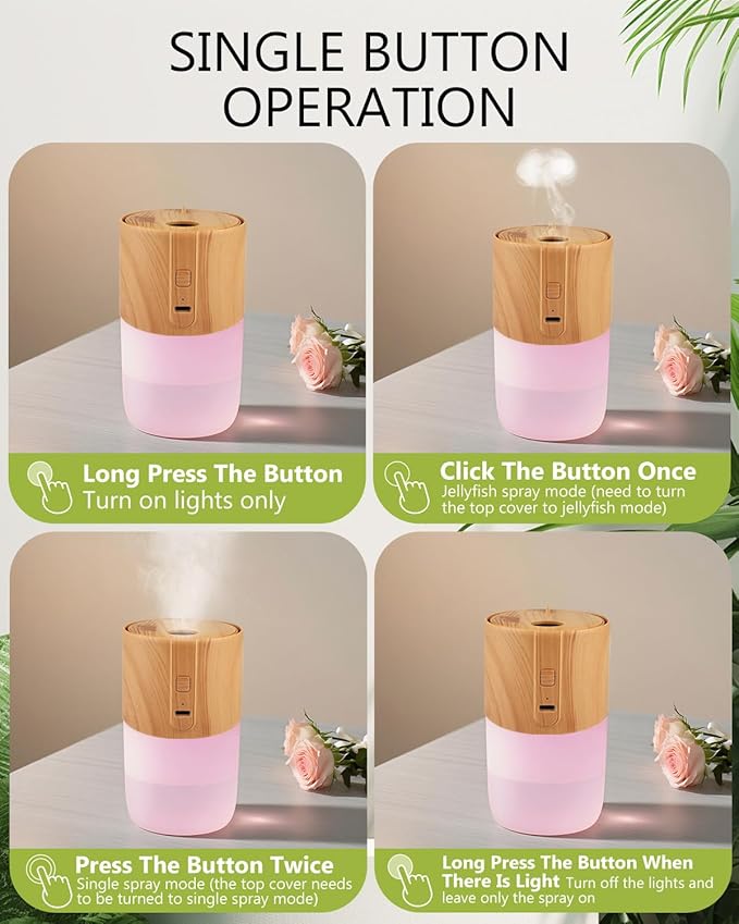 300ml Essential Oil Diffuser, Quiet 4-in-1 Premium Humidifier with Jellyfish Spray Mode, Aromatherapy & Humidifier with 7-Color LED Lights and Auto Shut-Off, Diffusers for Home, Office, Yoga