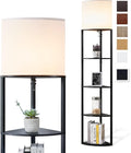 Corner Floor Lamp with Shelves, Tall Corner Lamp with Fabric Shade, Modern Torchiere Lamp for Living Room, Bedroom, Office, Corner Display Shelf with Light, Home Decor, Black