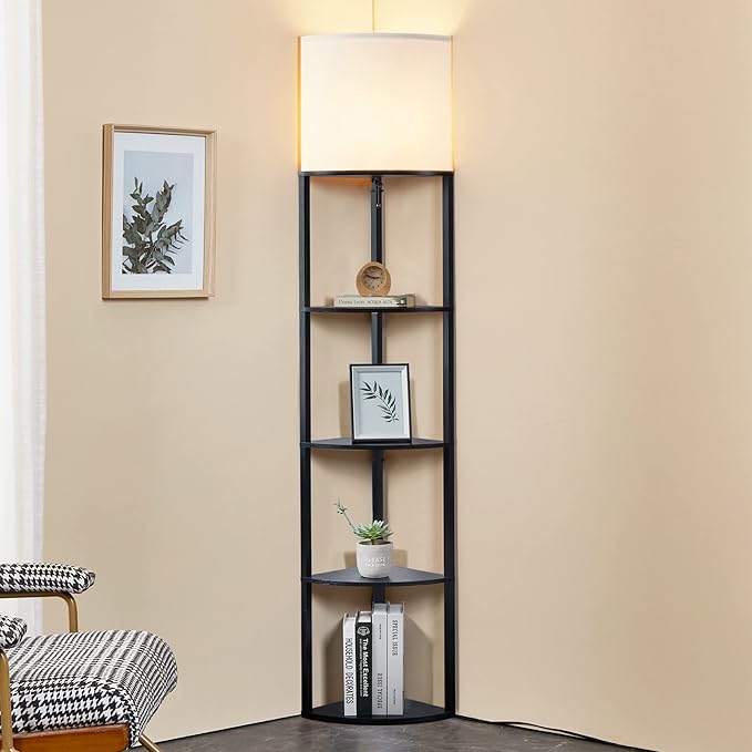 ATAMIN Corner Floor Lamp with Shelves – Tall Corner Lamp with Pull Chain Switch – Modern Floor Lamp for Living Room, Bedroom, or Office Alvis Edge