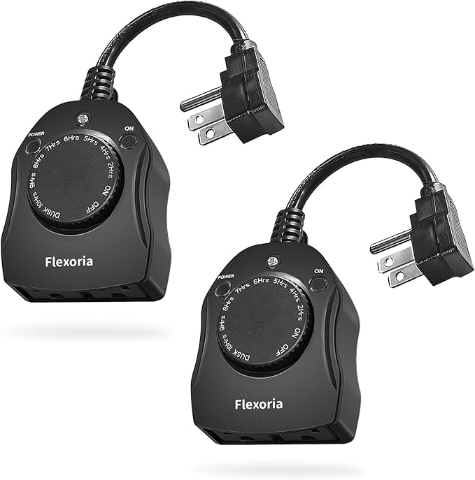 Outdoor Timer Outlet Waterproof, Dusk to Dawn Light Sensor Timer, 2 Grounded Electrical Outlets for Outdoor Lights, 15A/1875W, ETL Listed (2 Packs)