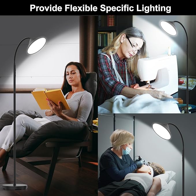 76" LED Floor Lamp, 18W/1800LM Super Bright Reading Standing Lamp,Stepless Dimmable&Adjustable Color Temperature 2700K-6500K w/Remote& Touch Control Lamps for Living Room Bedroom Office Black