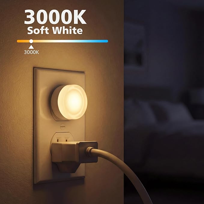 Plug in Night Light 2-Pack, LED Night Lights Plug into Wall with Dusk to Dawn Light Sensor, Acrylic Nightlight, Soft White 3000K, Auto On/Off, for Bathroom Bedroom Hallway Kitchen, Kids Adults