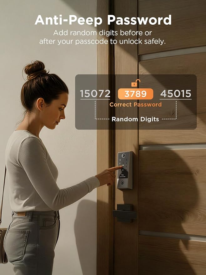 TCL Wi-Fi Smart Lock D2 Plus, Fingerprint Door Lock, Keyless Entry Security Electronic Deadbolt for Front Door, Built-in Doorbell, Compatible with Alexa, Auto Lock, Easy Install