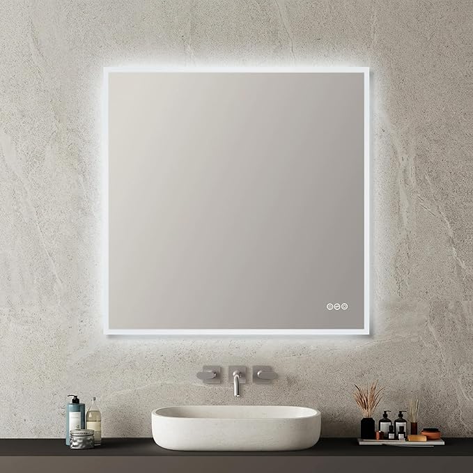 Blossom 36"X36" LED Bathroom Mirror with Lights, Front Lit and Backlight, Stepless Dimmable, Anti-Fog, Shatter-Proof Tempered Glass, Memory, 3 Colors Lighting Bathroom Mirrors for Vanity