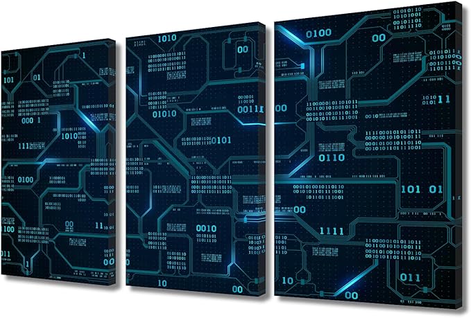 3 Pieces Canvas Wall Art Print Computer Chip Wall Art for Bedroom Circuit Board Wall Decor Art Paintings CPU Concept Modern Giclee Artwork for Office Home Decor Framed Ready to Hang(24"Wx36"H)