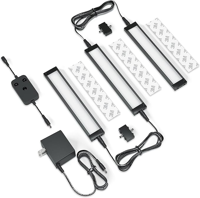 EShine 3 Pack 7 inch Black Smart Dimmable LED Under Cabinet Lighting Kit Compatible with Alexa, Google - Warm White (3000K)
