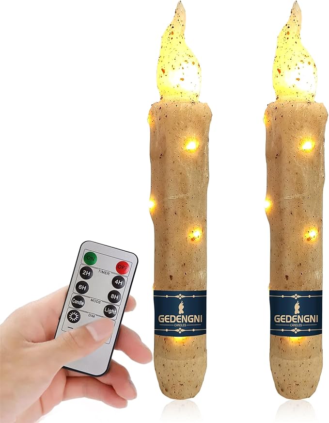 Magical Candlesticks Flameless Taper Candle, 2pcs White LED Tapered Candles Remote Dipped Candle 6inch Battery Chandelier for Enchanting Weddings and Harry Potter Inspired Vigils(LW2P-WH)