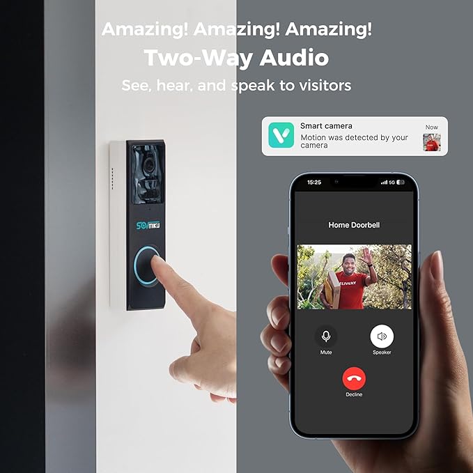 Vicohome D2A Home Surveillance Wireless Video Doorbell with Chime, Battery, Waterproof, Audible Alarm Easy to Setup,2.4GHz Wi-Fi, Human Detection,Two Way Audio, Micro SD Slot, 180 Days Exchange Policy