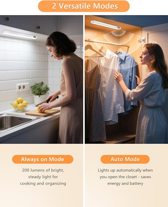 WILLED Under Cabinet & Closet Lights with Remote, Motion Sensor, Rechargeable, Magnetic, 3 Color Temps, Dimmable LED Light Bar for Indoor Kitchen Counter (4 Pack, White)