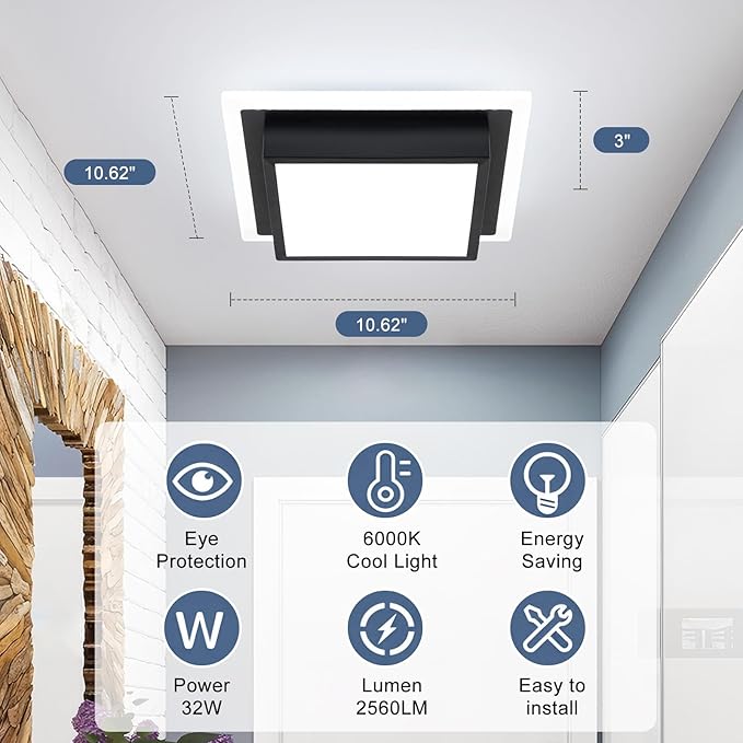 32W Hallway Ceiling Light, Kitchen Ceiling Light, 6000K Cold White Flush Mount Ceiling Lamp, Square Modern LED Lighting Fixtures for Living Room Bedroom Bathroom Kitchen