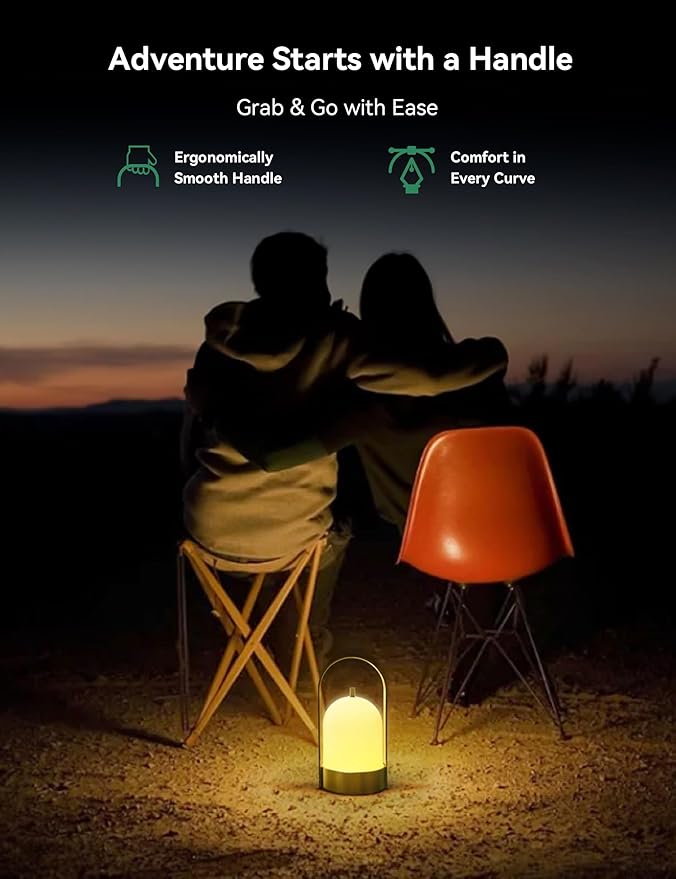 Tubicen Portable Lamp, Battery Operated Cordless Outdoor Table Lamps Rechargeable, 4-Level Touch Dimmable IP44 Shower Lamp, Night Light for Patio Camping Dining Room Bedroom (Brass, Waterproof)